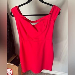 Red party dress from Revolve. Mini dress.